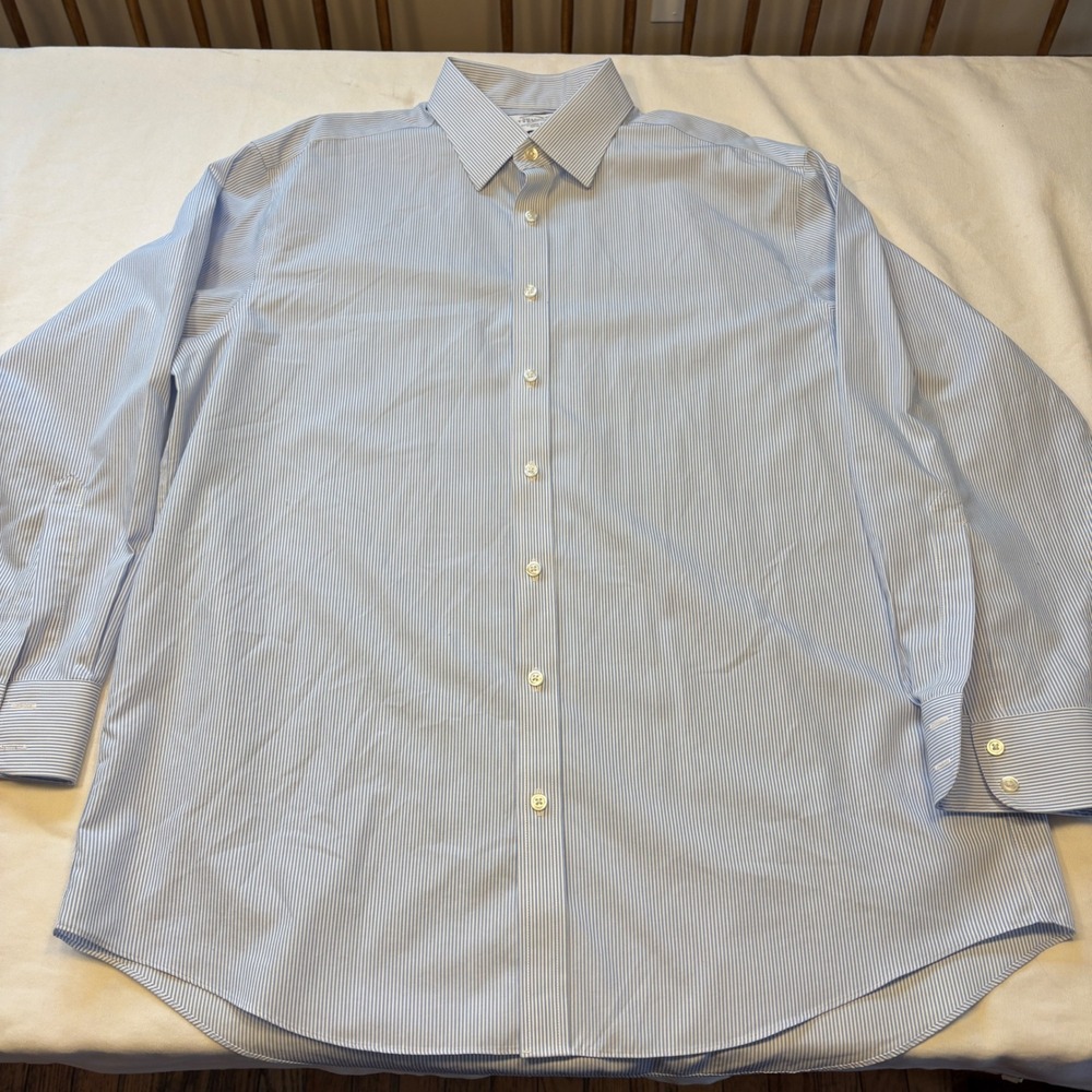 Charles Tyrwhitt Mens Classic Fit Non-Iron Striped Shirt Blue 17.5 34 FONO002SKY